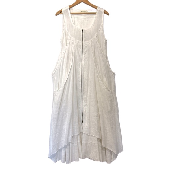 Ethnic Brand Lagenlook Linen Zip Front Layered Maxi Dress Ivory Medium - Picture 1 of 11